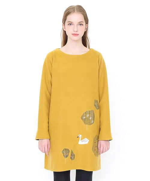Fange Foreign Trade Japanese Tide Brand G Home Lady Fleece Exquisite Embroidery Long Sleeve Dress