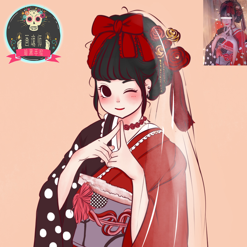 Q version of the hand-drawn avatar custom day Man wind cute couple characters live photo turn hand-drawn cartoon portrait design