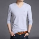 Playboy thu đông nam thanh niên áo thun dài tay cotton cổ chữ V nam cộng với áo nhung dày chạm đáy triều t shirt