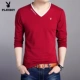 Playboy thu đông nam thanh niên áo thun dài tay cotton cổ chữ V nam cộng với áo nhung dày chạm đáy triều t shirt