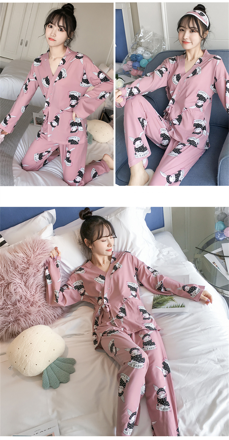 Bộ đồ ngủ nữ mùa thu đông dài tay cotton mỏng hai mảnh phù hợp với phong cách Nhật Bản kimono ngọt ngào và đáng yêu để mặc bên ngoài quần áo thời trang mặc nhà nam nữ
