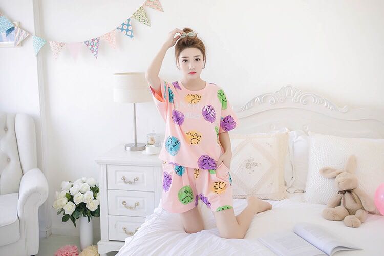 Ngắn tay đồ ngủ nữ mùa hè cotton Hàn Quốc sinh viên tươi lỏng dễ thương dịch vụ nhà hai mảnh phù hợp với có thể được đeo