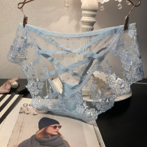 Vimi Jiangnan Sexy Embroidered Lace Mesh Low Waist Panties Women's Thin Transparent Temptation Cotton Crotch Briefs