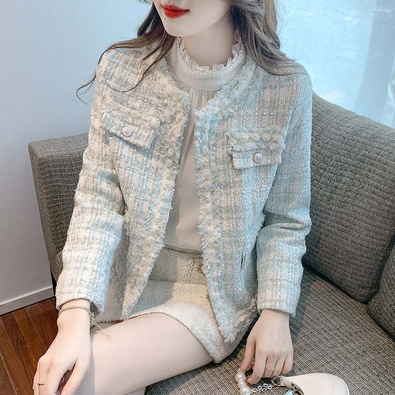 Elegant Beaded Long-Sleeve Chanel-Style Jacket for Women, Spring/Autumn 2025 New Loose Design, Warm Spring Top