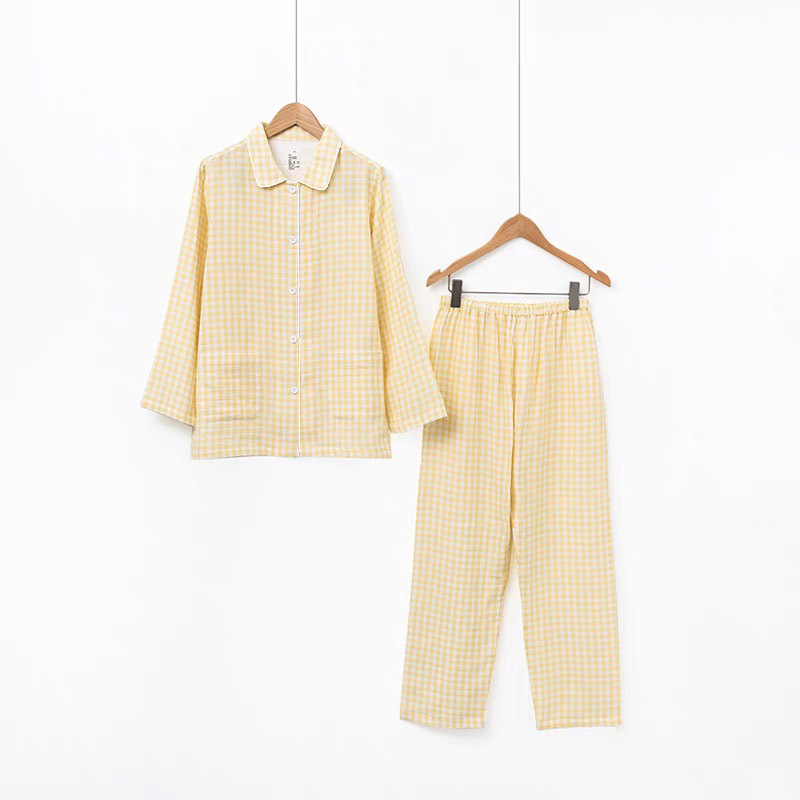 【Double-Layer Gauze Candy Plaid】All-Cotton Gauze Plaid A-Class Double-Layer Gauze Loungewear Couple's Simple Pajamas 【Double-Layer Gauze Candy Plaid】All-Cotton Gauze Plaid A-Class Double-Layer Gauze Loungewear Couple's Simple Pajamas