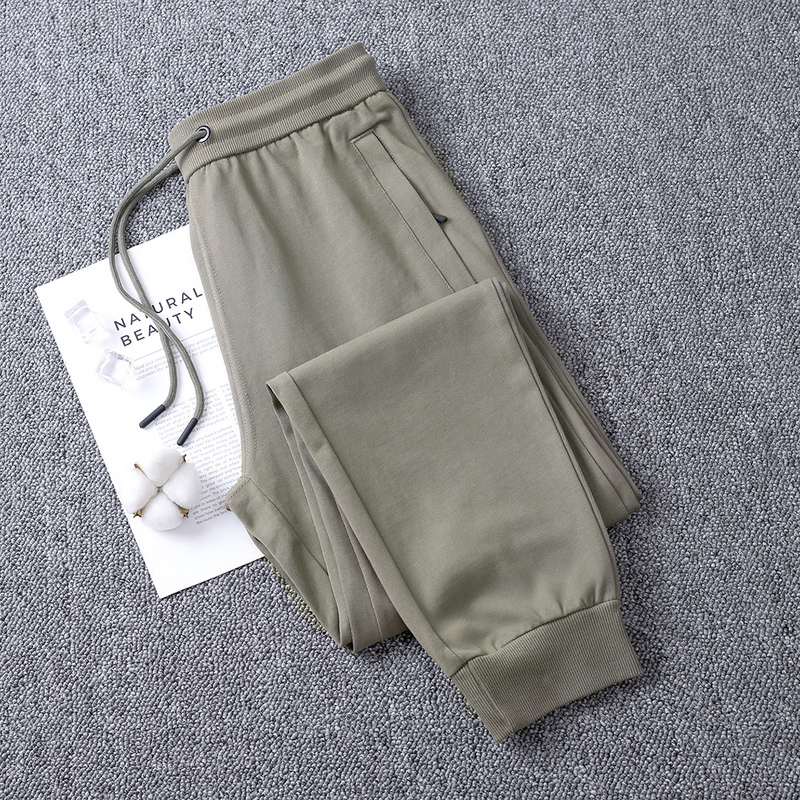 High-End Men's Summer 100% Pure Cotton Thin Casual Sports Pants with Pockets, Zipper, Long Pants, Army Green, Cuffed Ankles High-End Men's Summer 100% Pure Cotton Thin Casual Sports Pants with Pockets, Zipper, Long Pants, Army Green, Cuffed Ankles