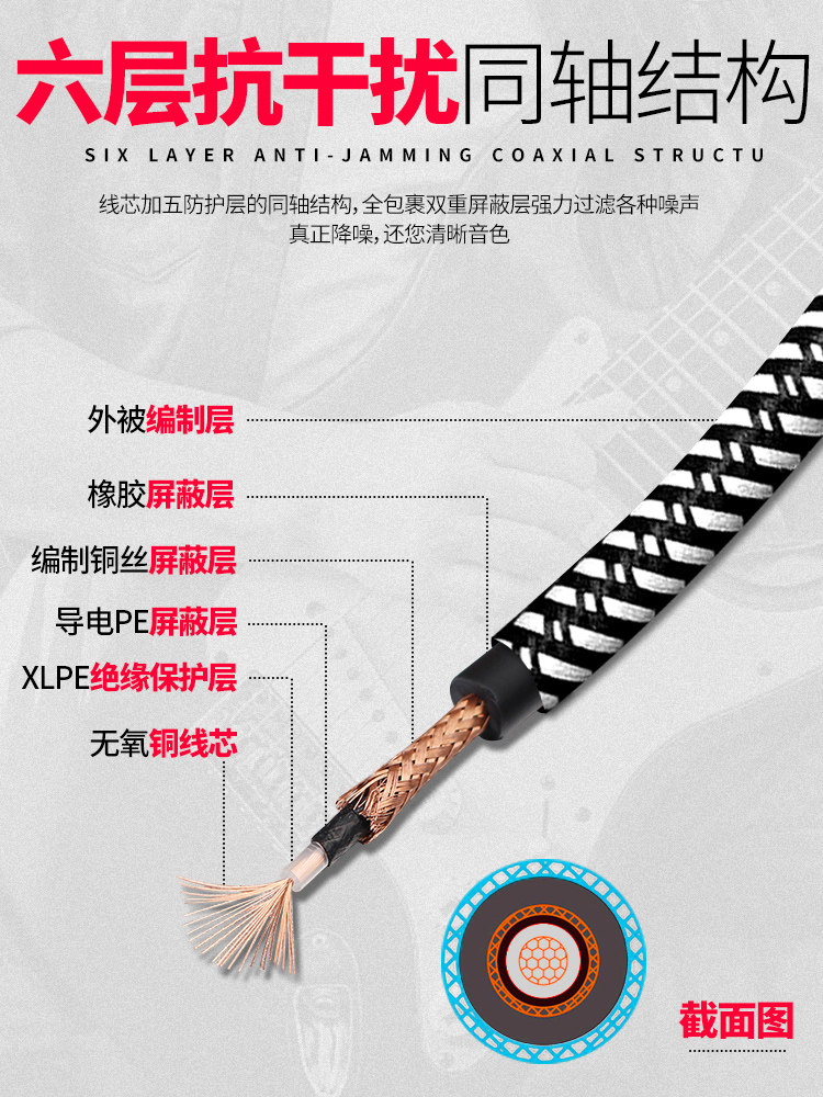 Qmi Electric Guitar Cable 2 3 6 10 20m Audio Cable Speaker Bass Electric Box Wooden Instrument Noise Reduction Sound System