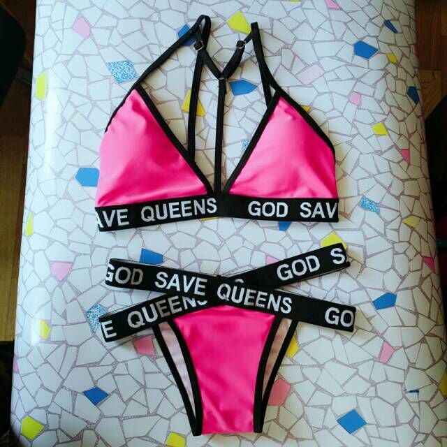 2018 Bandages Bikini Letters Printed Bikini Cross Harnesses Lady Bikini Swimsuit