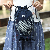 Hot-selling Wuzhen characteristic blue calico bag original handmade fish scale fish-shaped bag drawstring drawstring one shoulder oblique cross womens bag