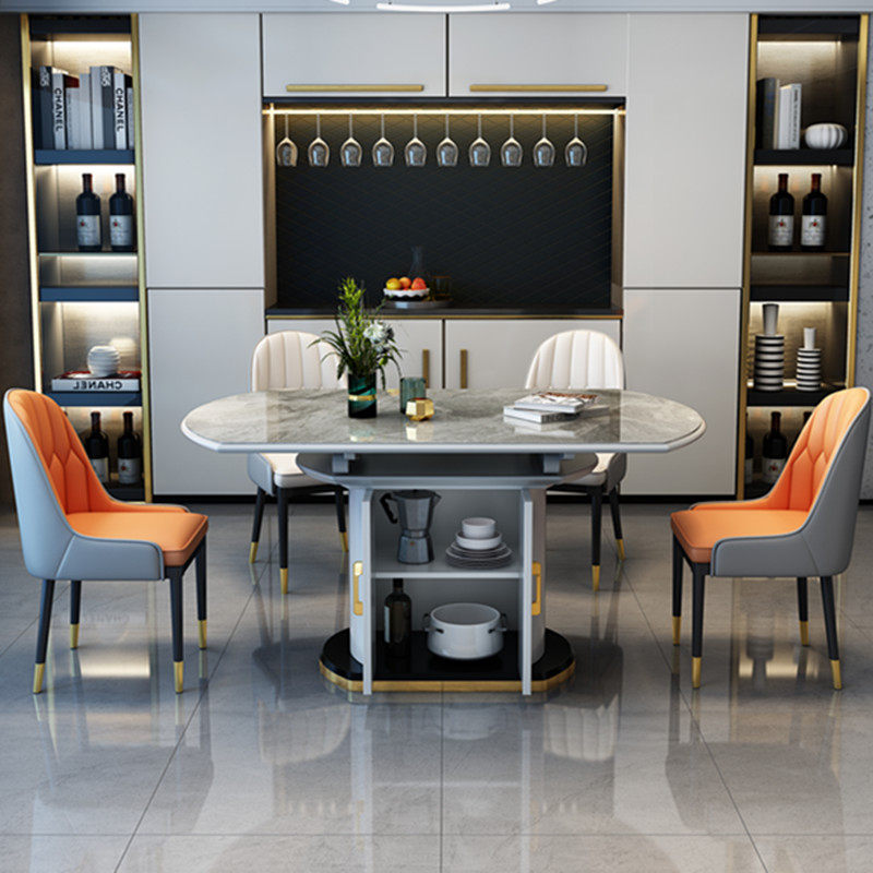 Light luxury rock board round table and chair combination modern minimal small family size scalable foldable round household hot pot table