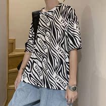 Mens T-shirt short sleeve Tide brand fried street harbor wind ins trend loose les handsome T casual zebra pattern lovers