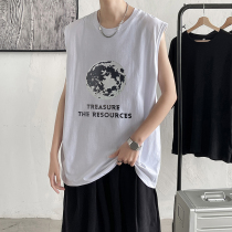 Summer sleeveless t-shirt mens fashion brand personality wild wear trend waistcoat top Port wind ins basketball vest