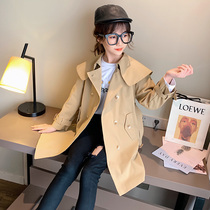 Korean girls windbreaker 2021 new middle and large childrens childrens spring and autumn long jacket foreign style net red girl autumn outfit