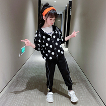 Girls net red suit 2021 autumn new childrens clothing middle and large childrens childrens spring and autumn foreign style fashionable sports two-piece suit