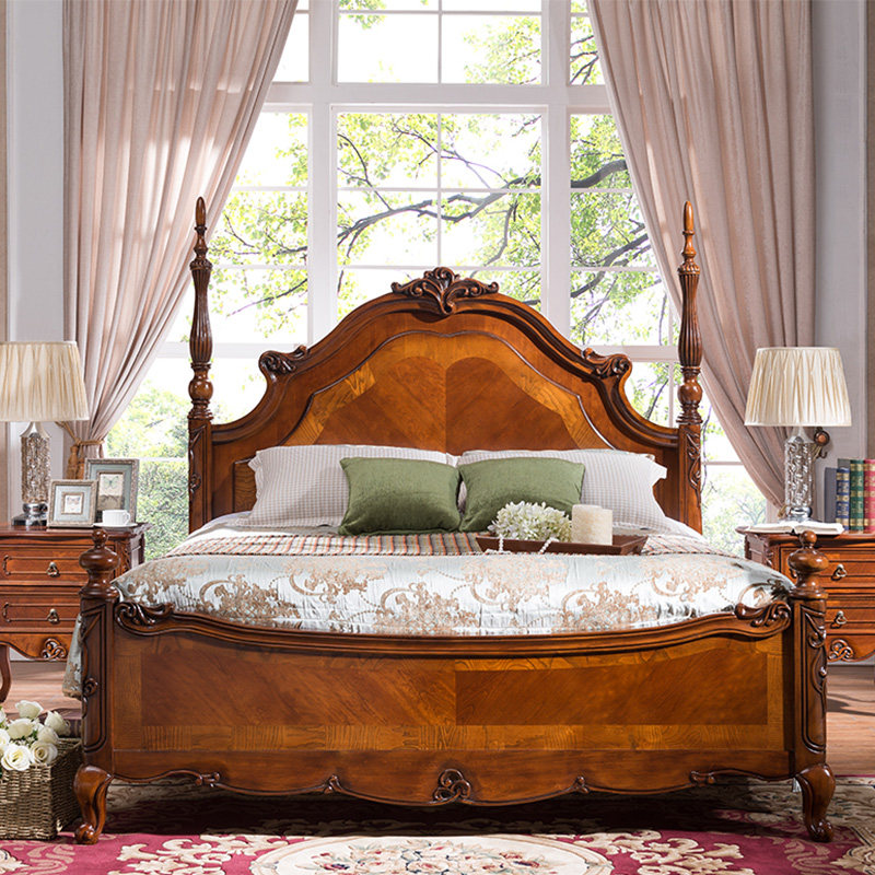 Mencula handmade European-style carved solid wood large bed master bedroom solid wood engraved bed 1 8 m American solid wood wedding bed