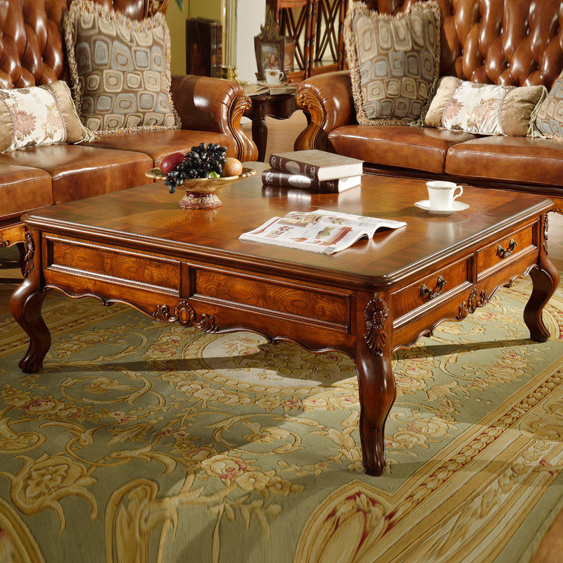 Meng Han American-style solid wood tea table European-style antique tea table large coffee table wood American-style square tea table solid wood coffee table table spot