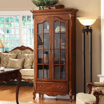 American solid wood two-door bookcase bookshelf retro American single bookcase 1 2 meters double door glass door solid wood bookcase
