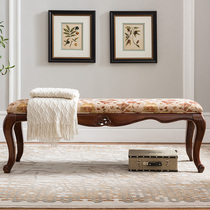 Meng Hanmei bed tail stool European solid wood bed side bench antique solid wood bedroom front bench European master bed tail stool