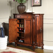 Meng Hanmei-style solid wood foyer shoe cabinet assembly multi-functional large storage living room rural entrance cabinet dust cabinet