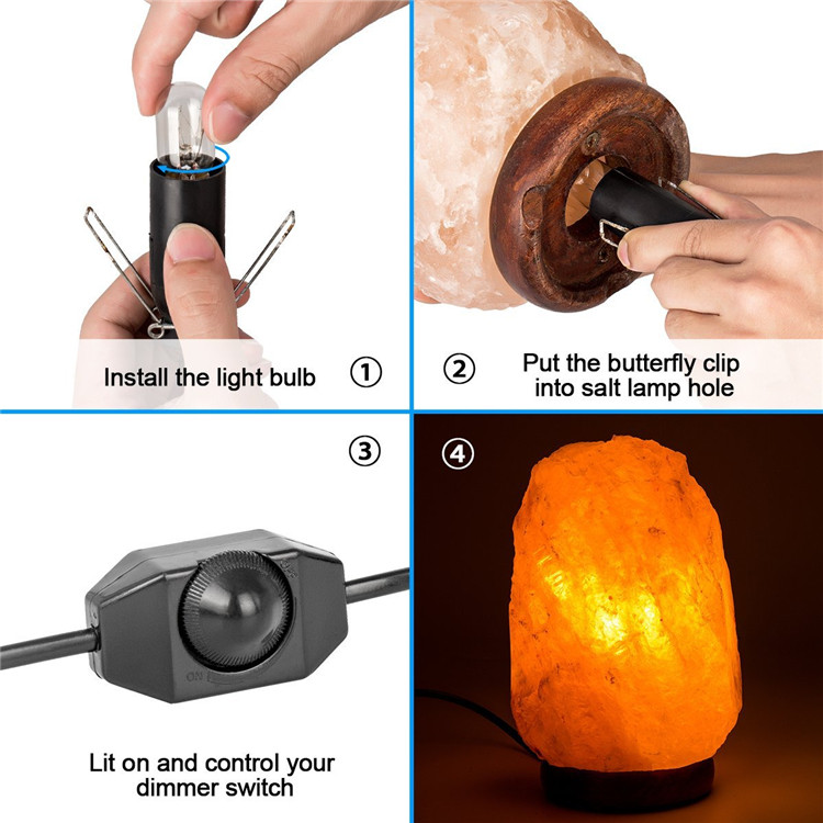 Himalayan crystal salt lamp dimmable lamp line bulb E14 lamp holder with 15W bulb black and white optional