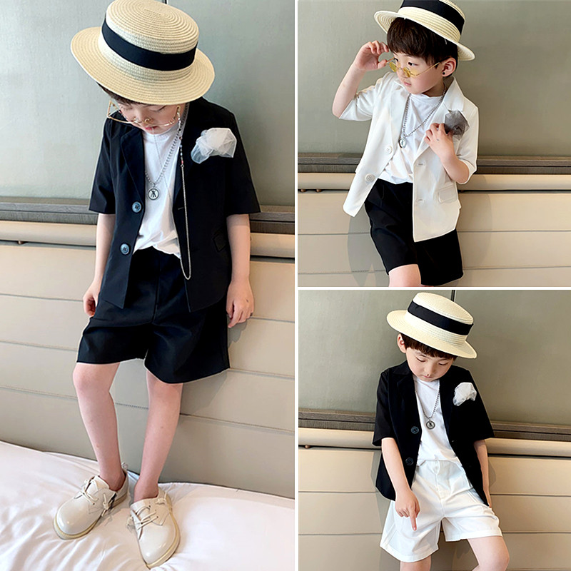 Children's small suits suit Summer boy handsome Han version Short sleeves Western suit Fashion Foreign Gown Boomer Walk Show