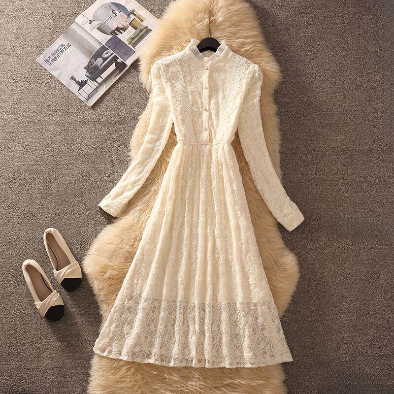 小香风女式秋季新款连衣裙气质名媛女神范高级感长袖显瘦蕾丝裙子