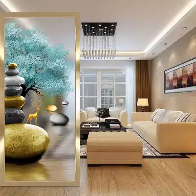 Art glass screen partition living room entrance porch background double-sided translucent matte dry and wet area separation fortune deer