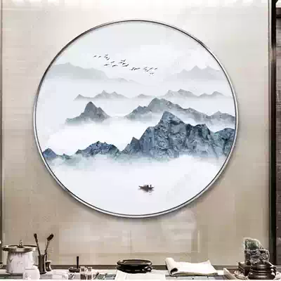 Light dress decoration landscape mural screen partition Study entrance cabinet Living room background wall painted art glass round