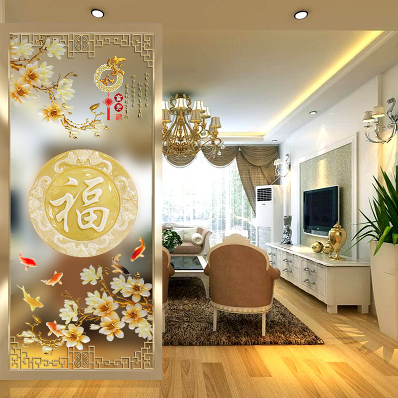 Art Glass Modern Living Room Painting Artistic Carved Flower Screen Divide European Background Walls and Rich