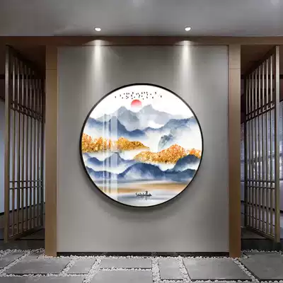 Custom art glass round screen partition 3D painted tempered process glass entrance background wall landscape painting