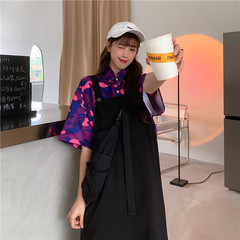 Real photo Shirt Short Sleeve T + strap skirt two pieces suit women's medium length fashion style slim dress