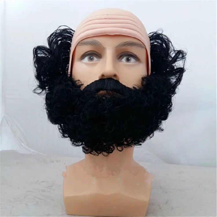 New Product: Journey to the West Sha Seng Wig and Beard, Funny and Quirky Wig, Bald Head Cover, Half-Bald Stage Makeup Prop