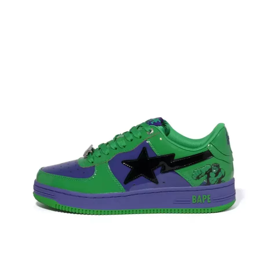 BAPESTA LOW SK8 dunk скейтборд молодежные черные лаковые кроссовки модное повседневное настроение контрастные низкий топ