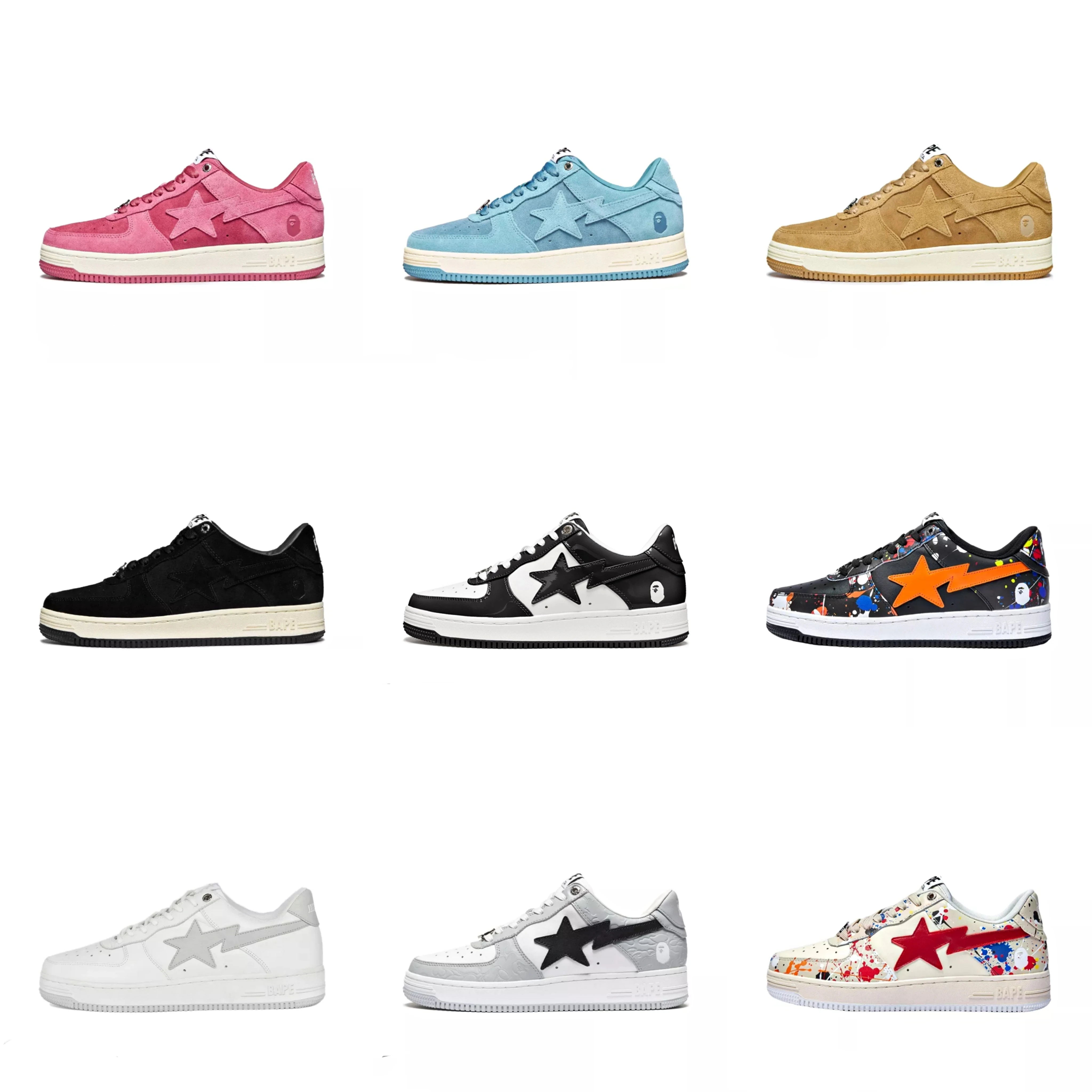 BAPESTA LOW SK8 dunk скейтборд молодежные черные лаковые кроссовки модное повседневное настроение контрастные низкий топ