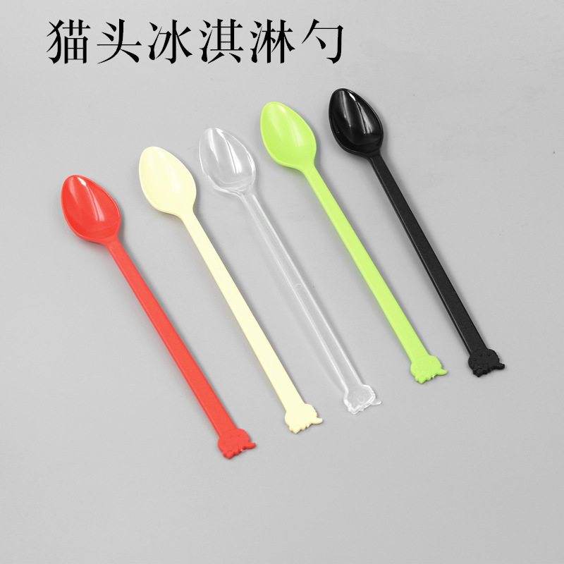 Disposable ice cream spoon creative cat head spoon roasted fairy grass long handle spoon fried yogurt spoon ice porridge spoon smoothie spoon