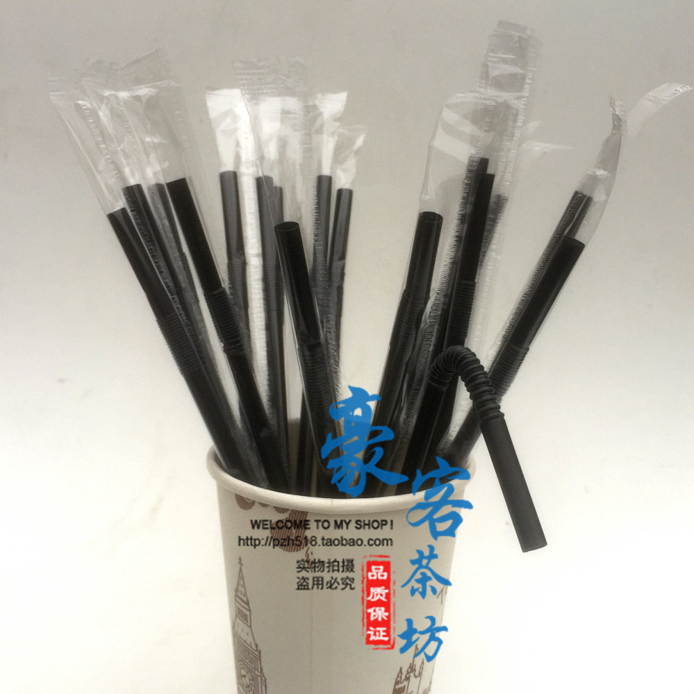 Disposable straw elbow fine straw tip small straw black independent packaging elbow straw 100
