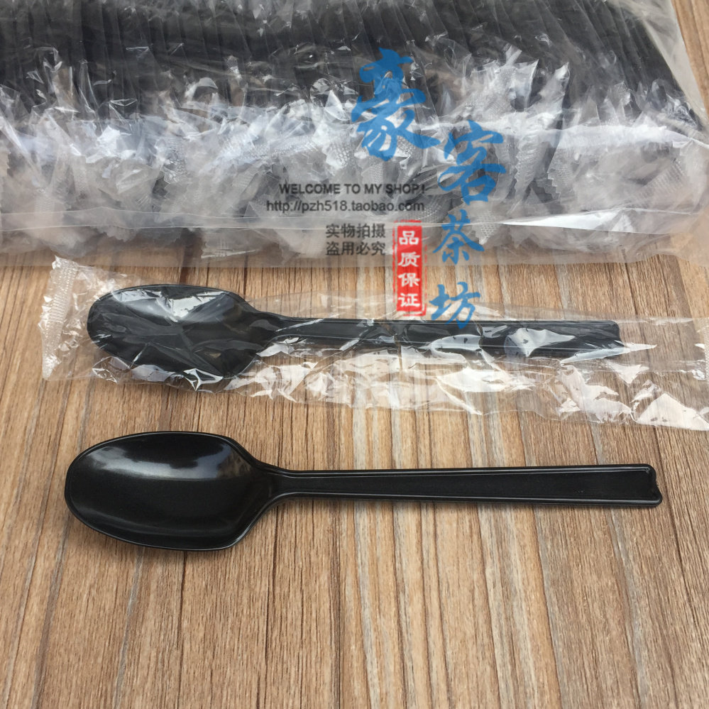 Independent Packaging Thickened Plastic Spoon Western Meal Spoon Congee Spoon Large Horn Soup Spoon Black Sweet Spoons 100 Only
