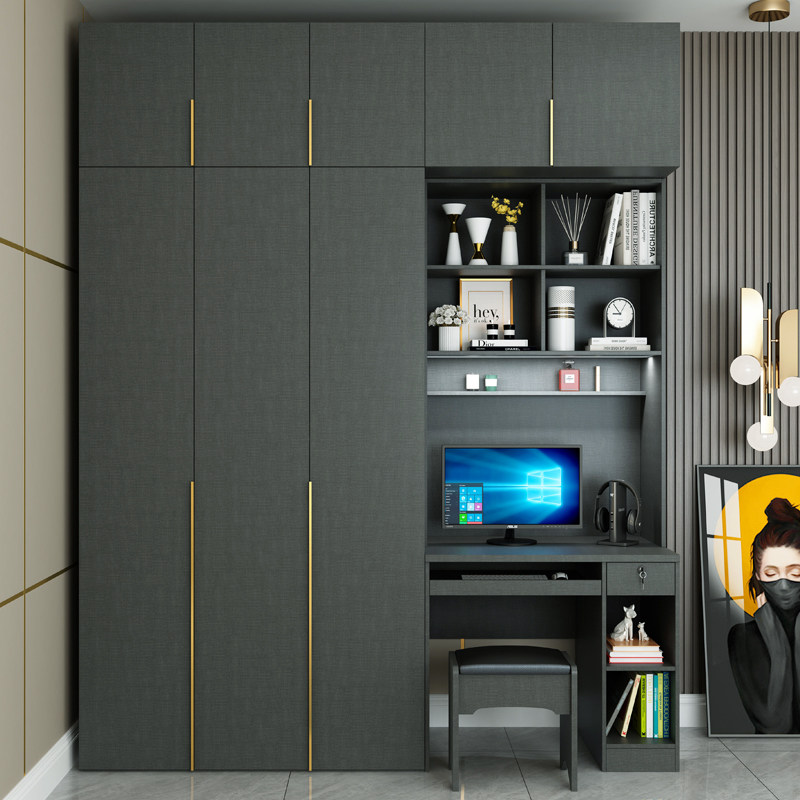 Wardrobe plus desk combination cabinet multifunctional simple modern cabinet with computer desk integrated cabinet gray wardrobe one-piece cabinet