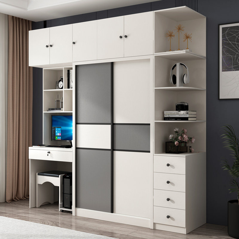 Push Ramen Wardrobe With Computer Desk Bookcase Bookcase Bookshelf Integrated Cabinet mobile door closet Multi-functional one-piece desk cabinet-Taobao
