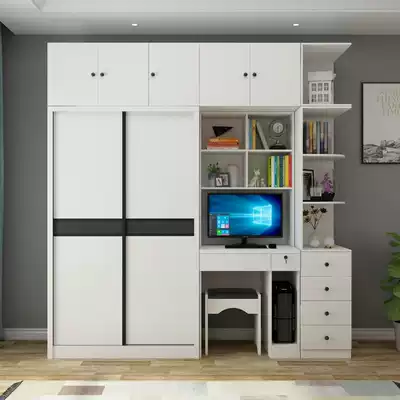 Modern desktop computer desk with wardrobe desk combination cabinet sliding door integrated children learning one-piece desk cabinet
