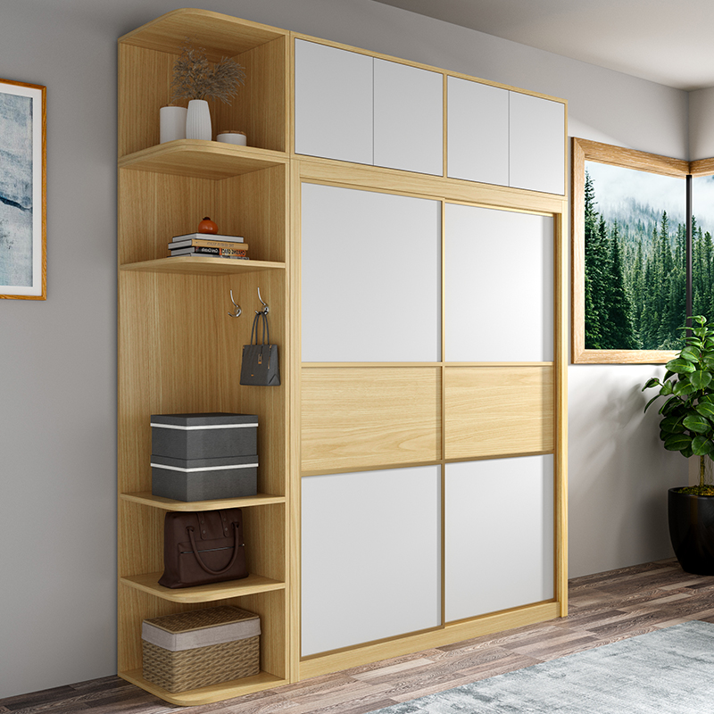 Modern Minima Ramen Wardrobe Home Bedroom Assembly Slip Door Nordic Wooded Economy Type 2 Doors 3 Doors Closet