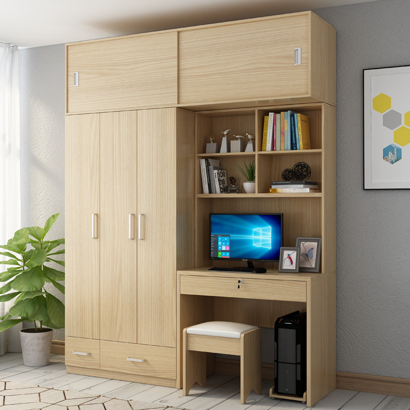 Bedroom computer desk with wardrobe One-piece combination wardrobe Multi-functional student desk Small apartment type one-piece desk cabinet