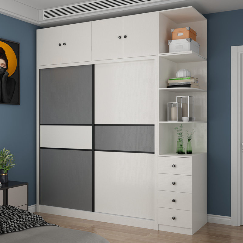 White sliding door small apartment sliding door wardrobe home bedroom sliding door overall assembly rental room storage large wardrobe