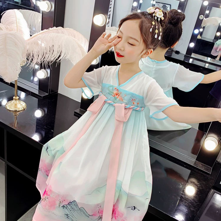 Trẻ em Hanfu Phụ nữ 2020 Mùa hè Cô gái mới Phong cảnh Tranh Hanfu Váy Phong cách dân tộc Trang phục cổ dưới váy Trang phục trẻ em - Khác