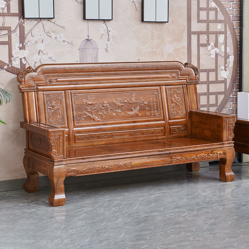 Camphor wood solid wood sofa coffee table combination Chinese living room home office rural wooden economical sofa furniture