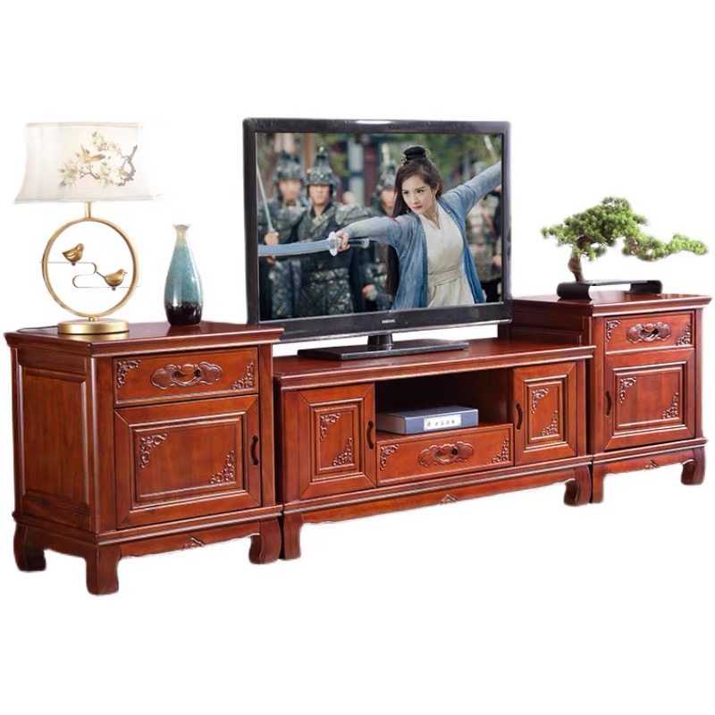 Camphor wood solid wood TV cabinet coffee table combination Chinese home living room mahogany color floor cabinet storage wall cabinet living room