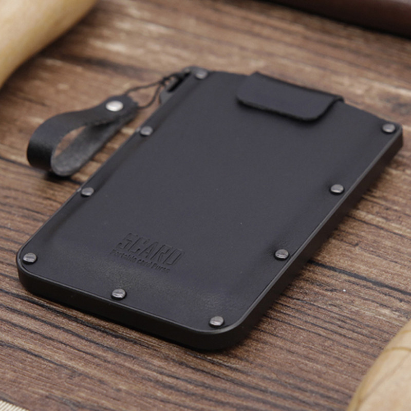 5CARD pull-out portable portable leather small wallet Men's ultra-thin short metal credit card bag creative card sleeve