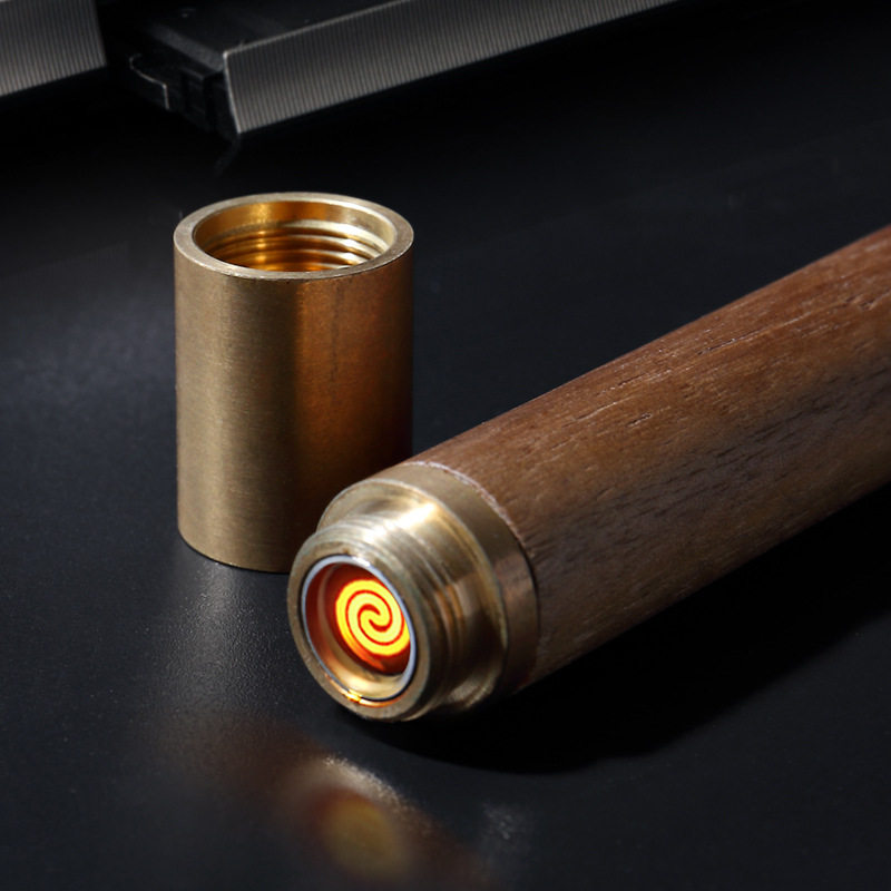 Ruyi gold hoop high-grade black walnut arc lighter anti-air flu cigarette lighter Business gift