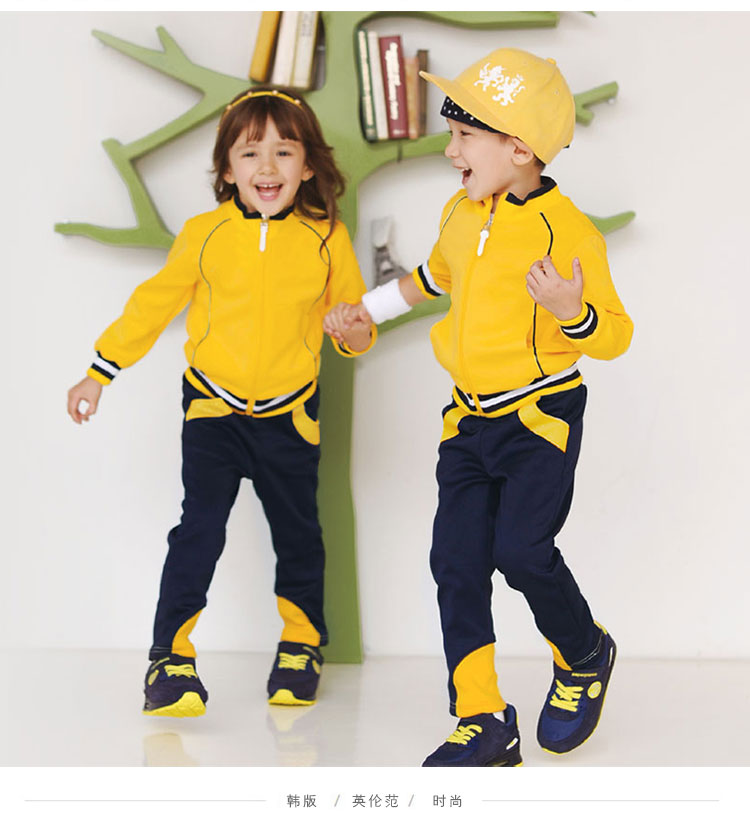Cotton phiên bản Hàn Quốc của quần áo học sinh mẫu giáo mùa xuân và mùa thu học sinh thể thao đồng phục lớp học phục vụ mùa xuân 2018 mới quan ao tre em