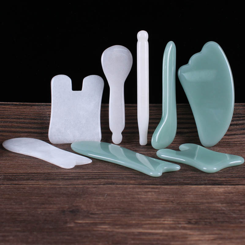 Jade plate scraping face facial dialed gluten bar scraping face eye natural beauty universal fish-shaped essential oil suit plus-size